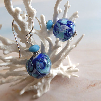 LAMPWORK GLASS BEAD EARRINGS 'AROUND THE WORLD'
