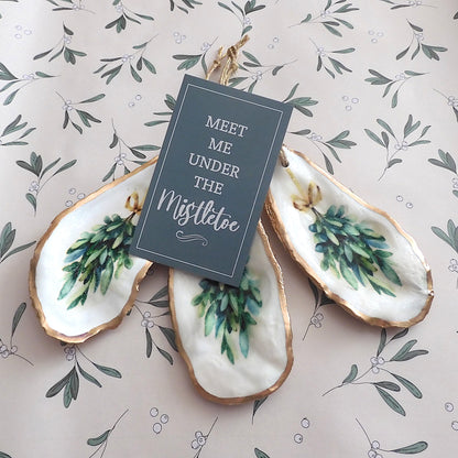 HANGING OYSTER SHELL CHRISTMAS ORNAMENT 'Meet me under the Mistletoe'