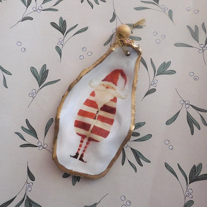HANGING OYSTER SHELL CHRISTMAS ORNAMENT ' Striped Santa'