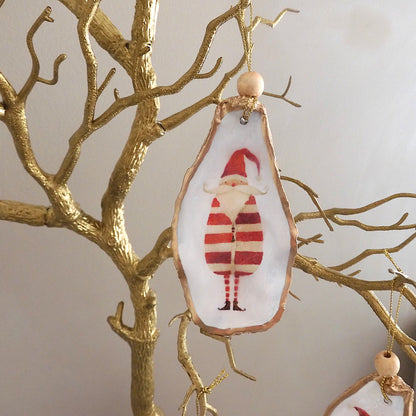 HANGING OYSTER SHELL CHRISTMAS ORNAMENT ' Striped Santa'