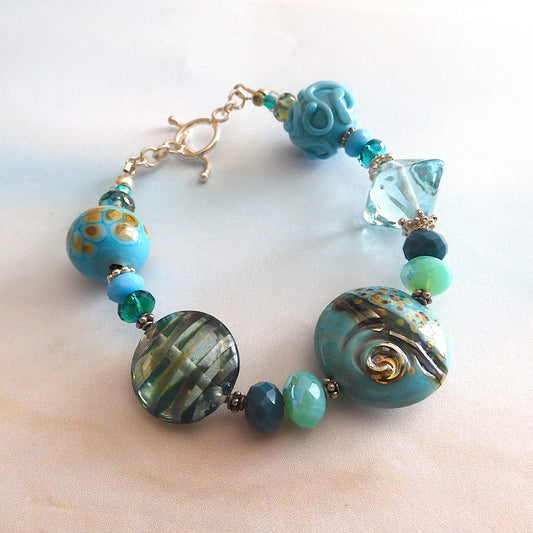 Blue Lagoon – Beach Inspired Handcrafted Lampwork Glass Beads and Sterling Silver