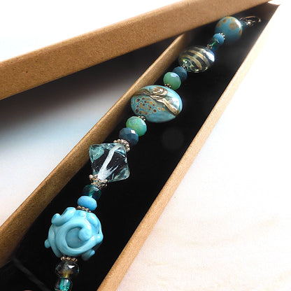 Blue Lagoon – Beach Inspired Handcrafted Lampwork Glass Beads and Sterling Silver