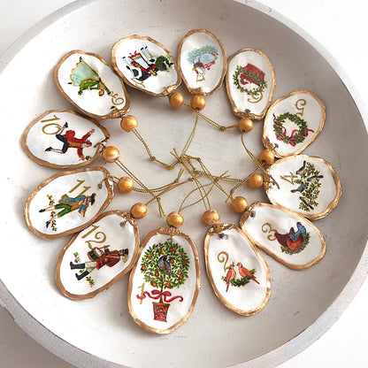 'TWELVE DAYS OF CHRISTMAS' Upcycled Oyster Shell Ornaments