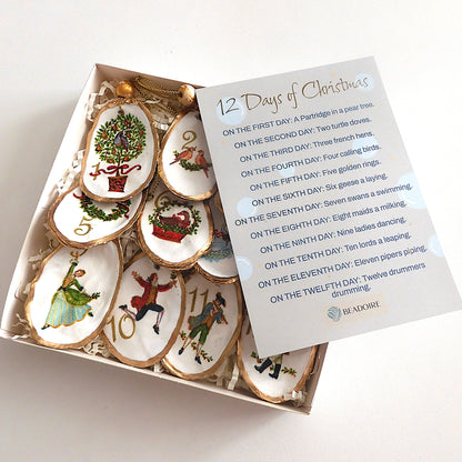 'TWELVE DAYS OF CHRISTMAS' Upcycled Oyster Shell Ornaments