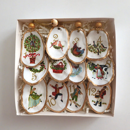 'TWELVE DAYS OF CHRISTMAS' Upcycled Oyster Shell Ornaments