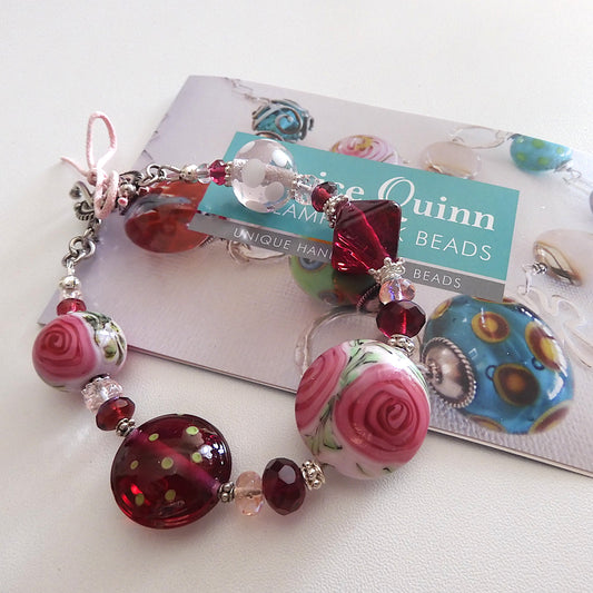 LAMPWORK GLASS BEAD BRACELET 'ROSE GARDEN'