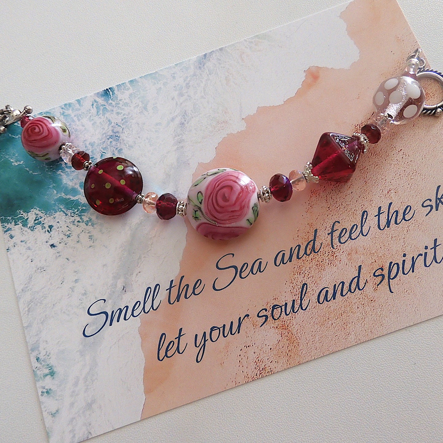 LAMPWORK GLASS BEAD BRACELET 'ROSE GARDEN'