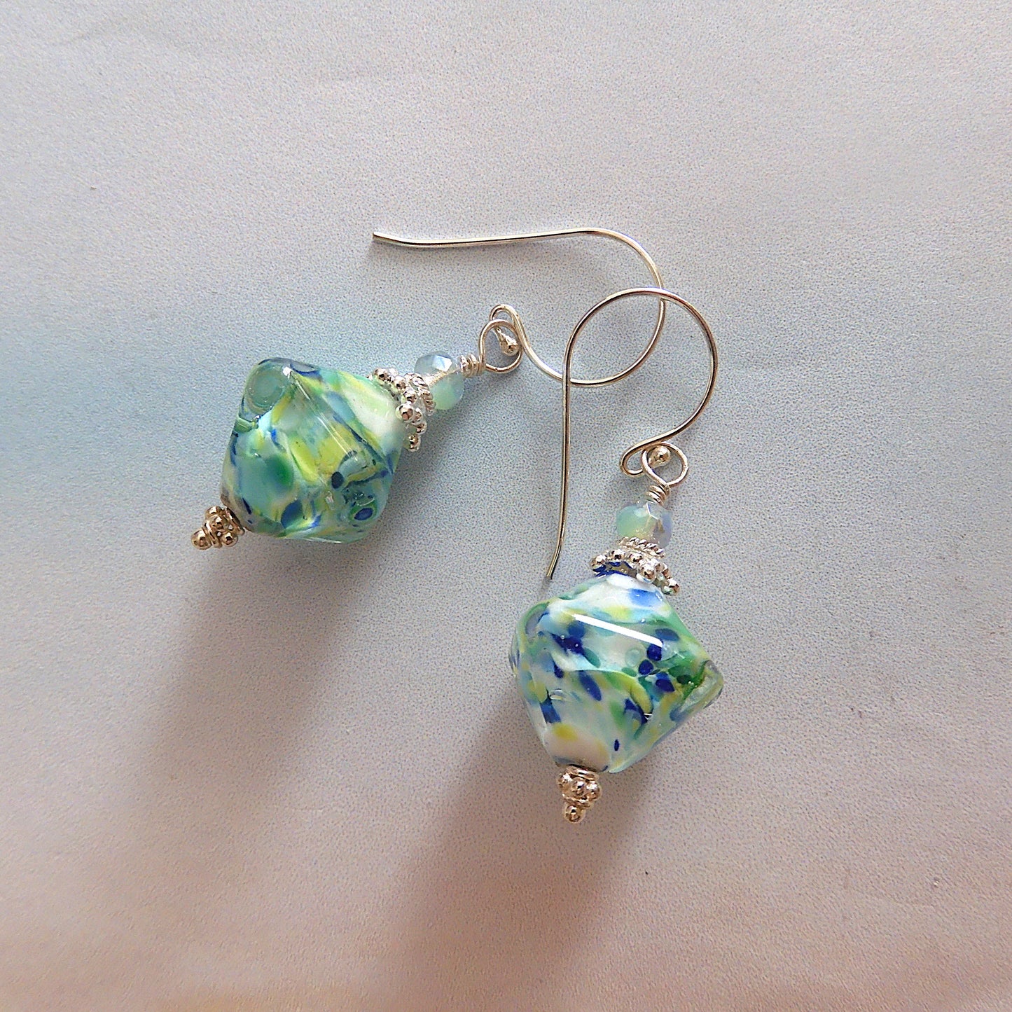 LAMPWORK GLASS BEAD EARRINGS 'OCEAN GEMS' SILVER