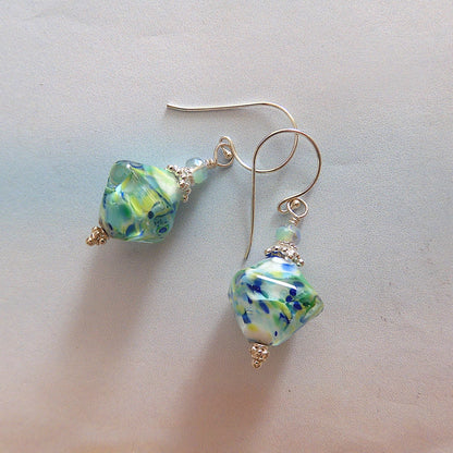 LAMPWORK GLASS BEAD EARRINGS 'OCEAN GEMS' SILVER