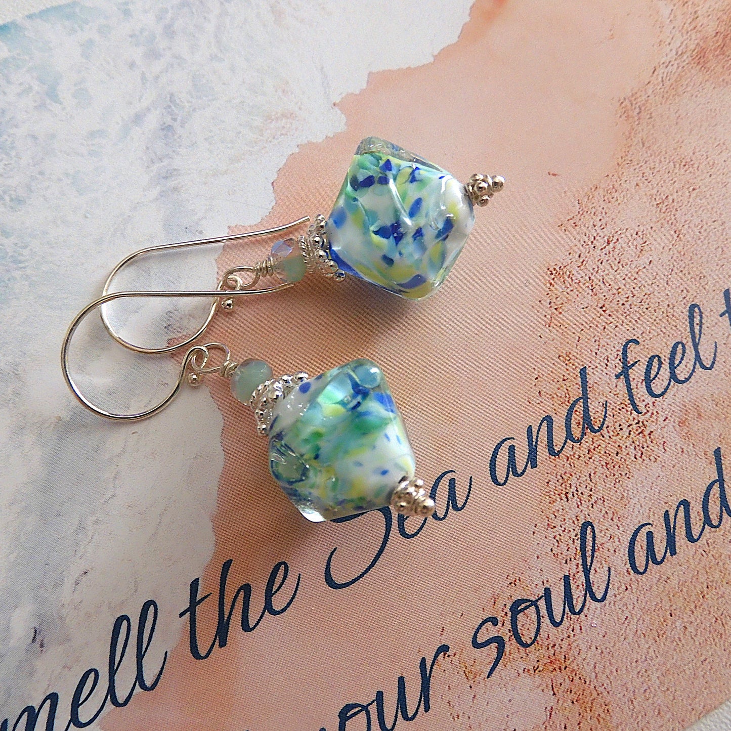 LAMPWORK GLASS BEAD EARRINGS 'OCEAN GEMS' SILVER