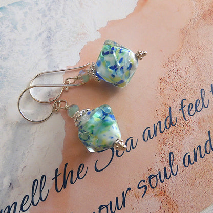 LAMPWORK GLASS BEAD EARRINGS 'OCEAN GEMS' SILVER