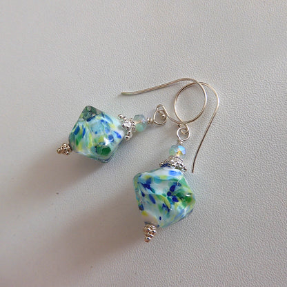 LAMPWORK GLASS BEAD EARRINGS 'OCEAN GEMS' SILVER