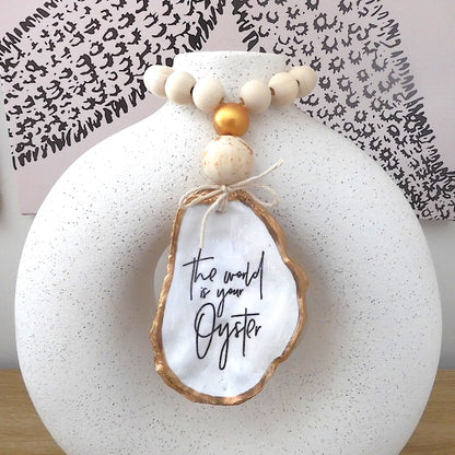 OYSTER SHELL BLESSING BEADS HANGER 12-13cm Shell "The World is Your Oyster'