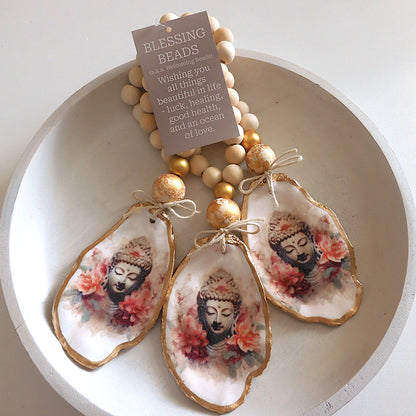OYSTER SHELL BLESSING BEADS HANGER 12-13cm SHELL 'FLORAL BUDHA'
