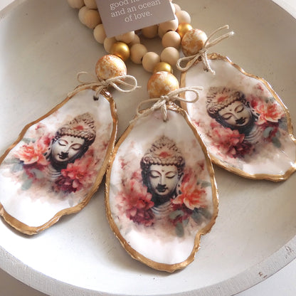OYSTER SHELL BLESSING BEADS HANGER 12-13cm SHELL 'FLORAL BUDHA'