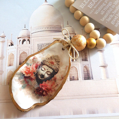 OYSTER SHELL BLESSING BEADS HANGER 12-13cm SHELL 'FLORAL BUDHA'