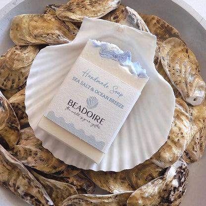 SEA SALT & OCEAN BREEZE SOAP BLOCK ON SCALLOP SOAP DISH