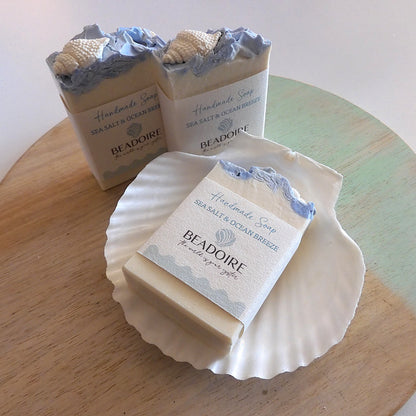 SEA SALT & OCEAN BREEZE SOAP BLOCK ON SCALLOP SOAP DISH