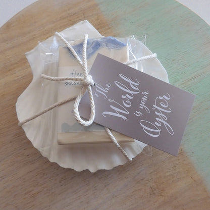 SEA SALT & OCEAN BREEZE SOAP BLOCK ON SCALLOP SOAP DISH