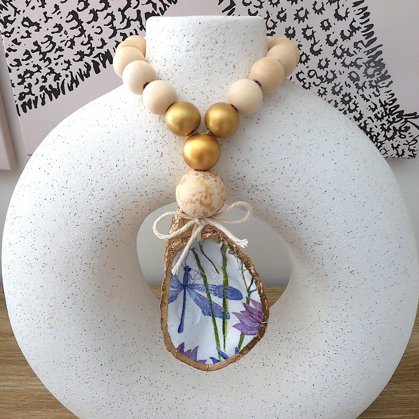 Beach Home Gift Ideas Oyster Shell BLESSING BEADS Hanger (Small) 8-9cm SHELL 'Dragonfly'