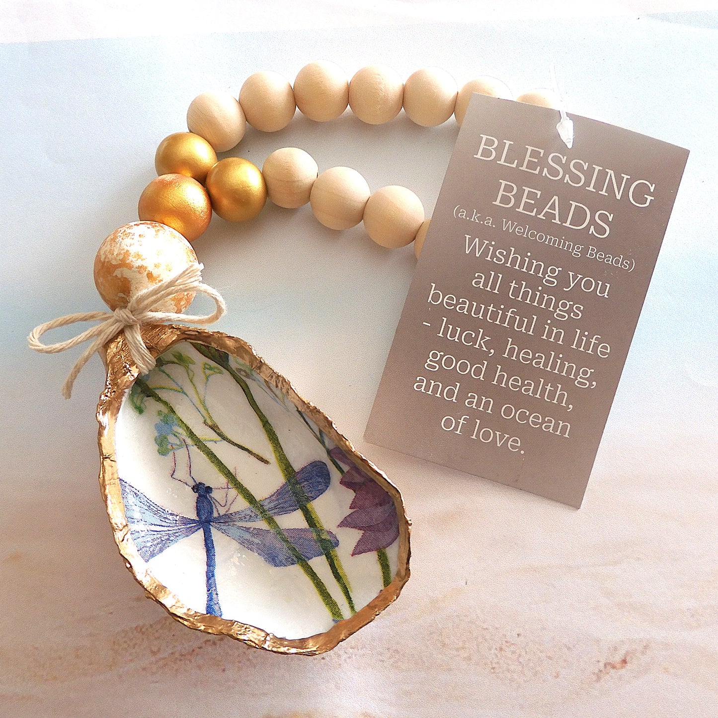 Beach Home Gift Ideas Oyster Shell BLESSING BEADS Hanger (Small) 8-9cm SHELL 'Dragonfly'