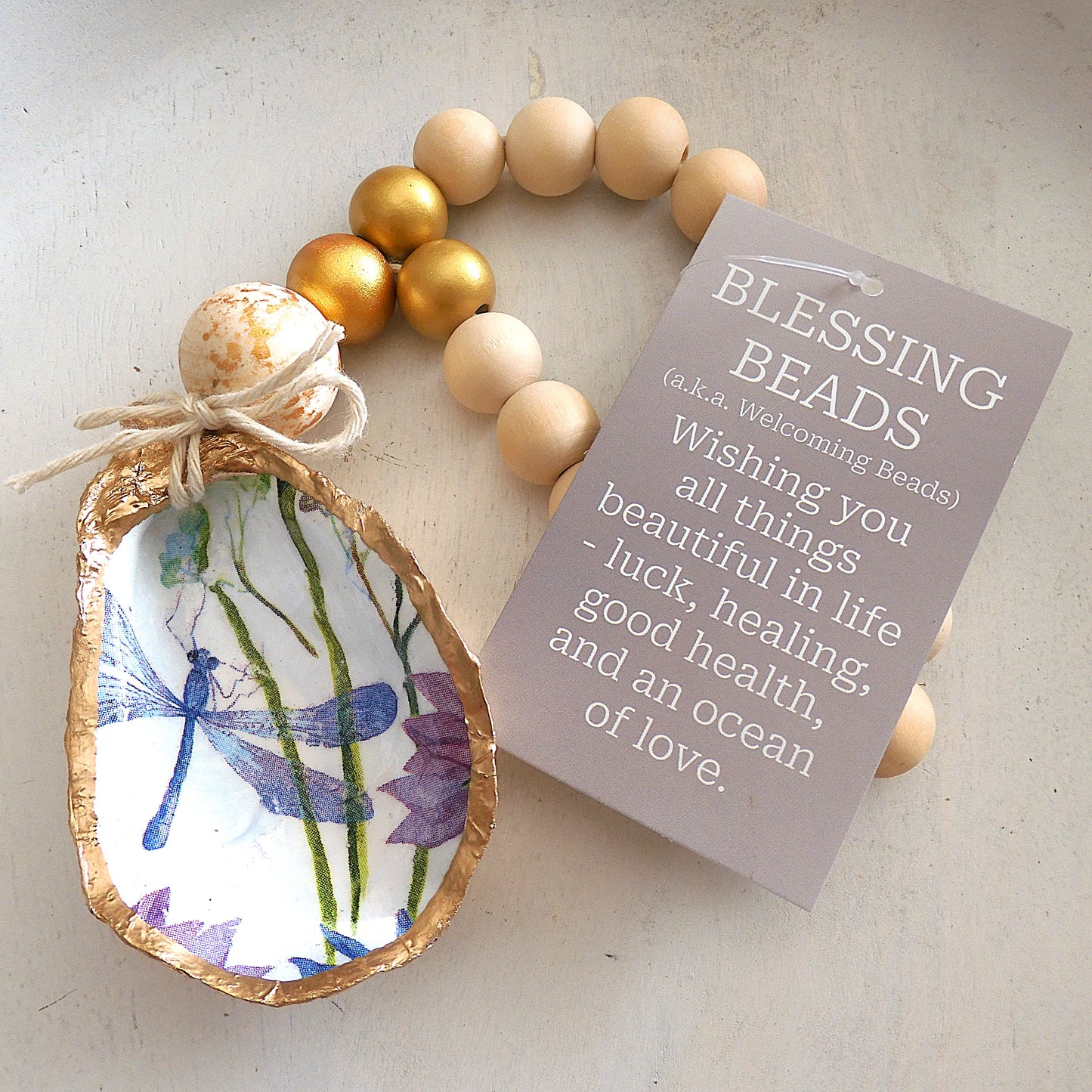 Beach Home Gift Ideas Oyster Shell BLESSING BEADS Hanger (Small) 8-9cm SHELL 'Dragonfly'