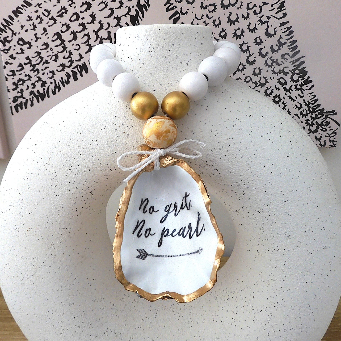 Beach Home Gift Ideas Oyster Shell BLESSING BEADS Hanger (Small) 8-9cm SHELL 'No Grit No Pearl'