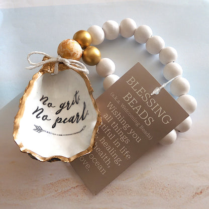 Beach Home Gift Ideas Oyster Shell BLESSING BEADS Hanger (Small) 8-9cm SHELL 'No Grit No Pearl'