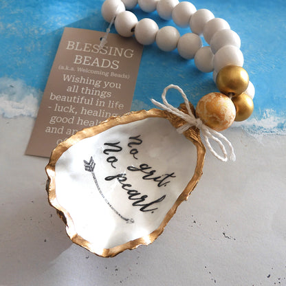 Beach Home Gift Ideas Oyster Shell BLESSING BEADS Hanger (Small) 8-9cm SHELL 'No Grit No Pearl'