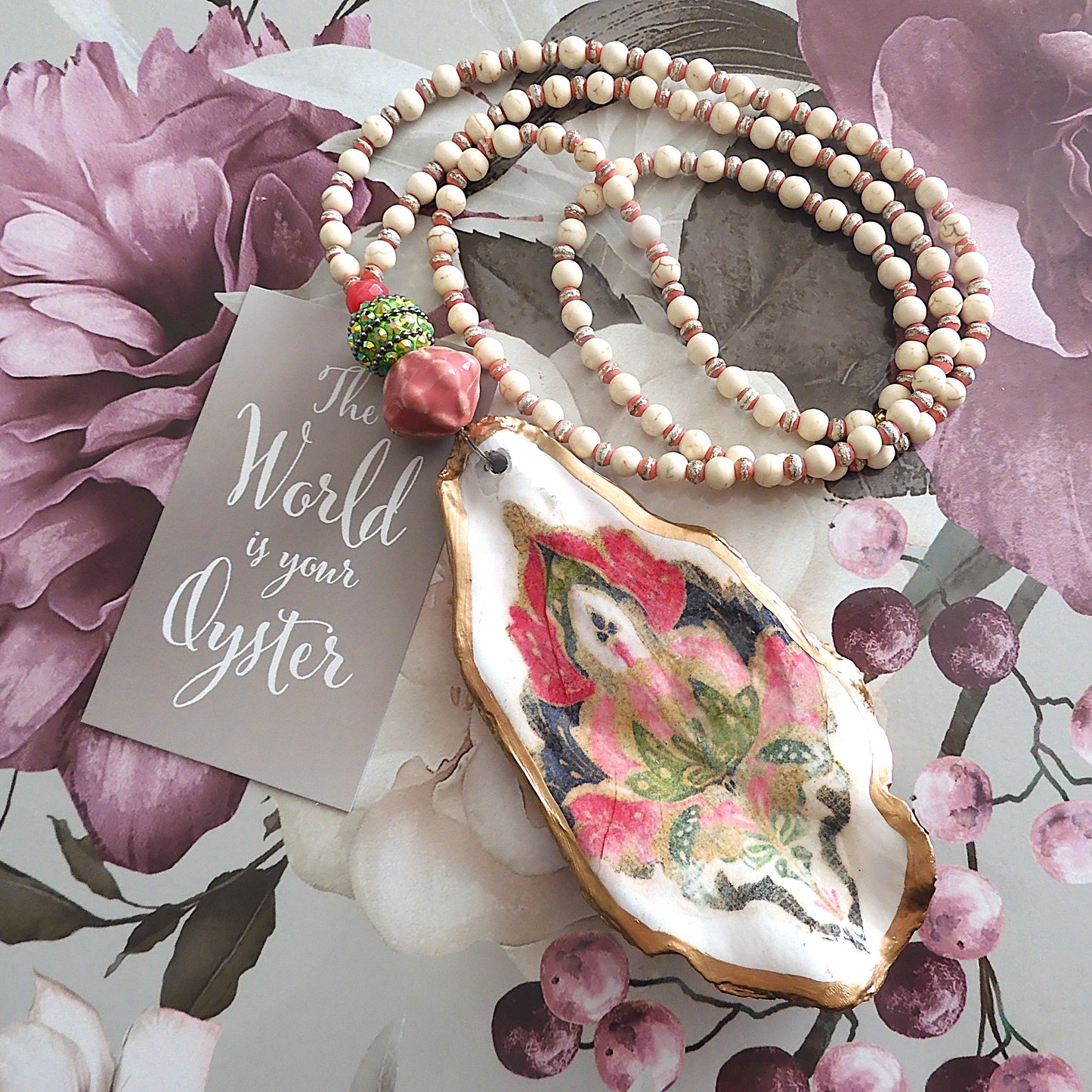 UPCYCLED OYSTER SHELL PENDANT NECKLACE - 'TAJ'