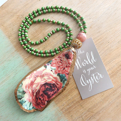 UPCYCLED OYSTER SHELL PENDANT NECKLACE - ROSE BOUQUET