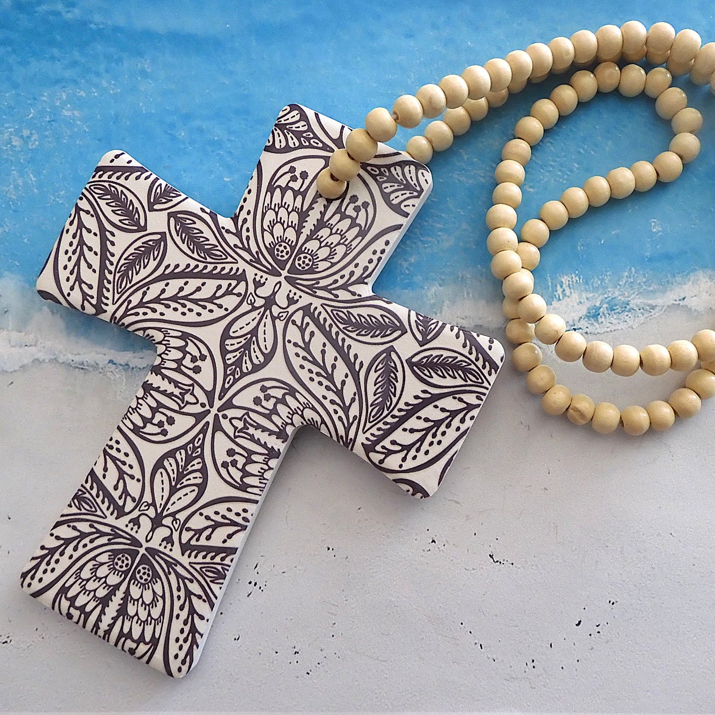 AFRICANA CROSS WITH WILLIAM MORRIS DESIGN BLESSING BEADS