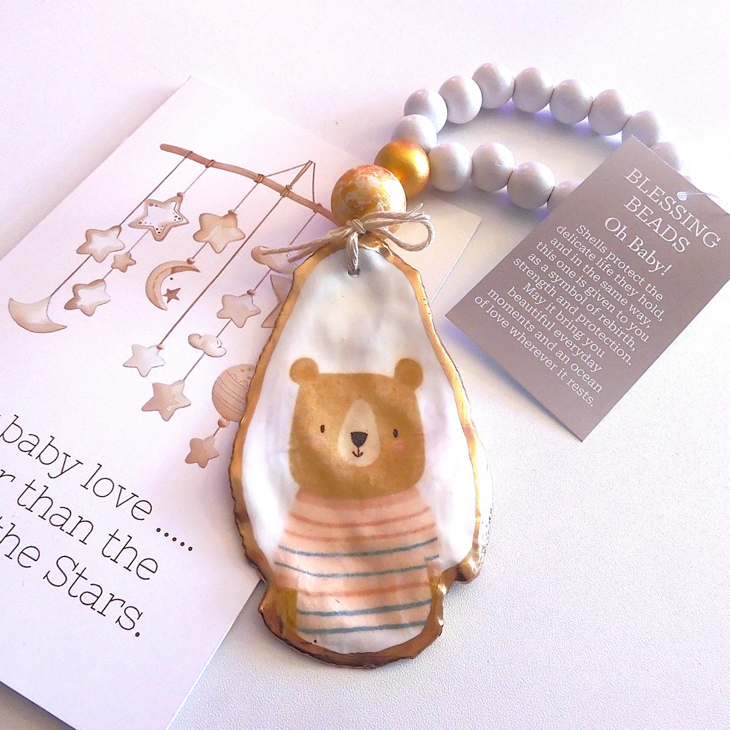 OYSTER SHELL BLESSING BEADS HANGER 12-13cm SHELL 'NEW BABY'