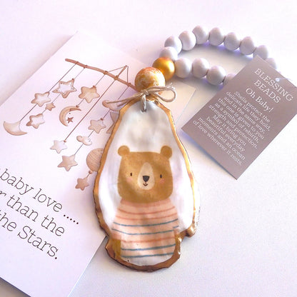 OYSTER SHELL BLESSING BEADS HANGER 12-13cm SHELL 'NEW BABY'