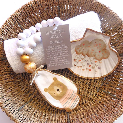OYSTER SHELL BLESSING BEADS HANGER 12-13cm SHELL 'NEW BABY'