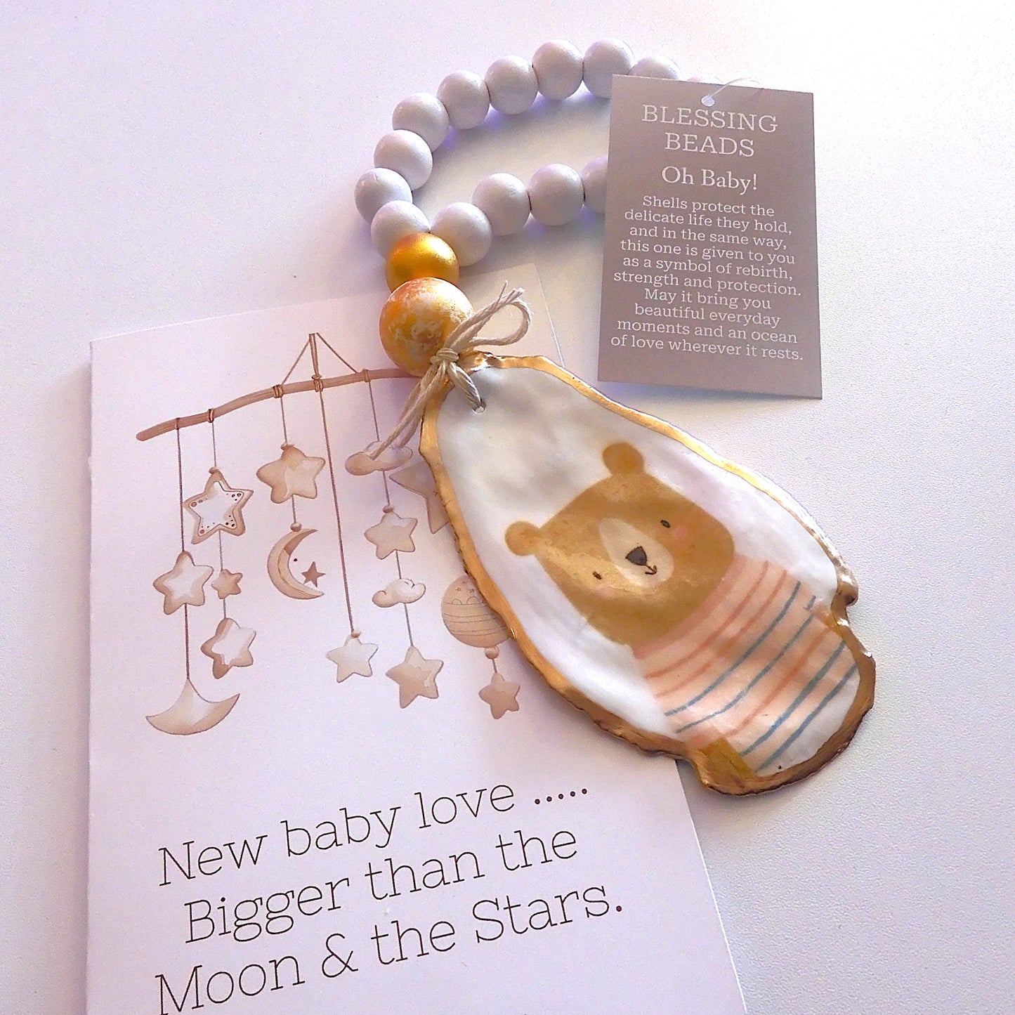 OYSTER SHELL BLESSING BEADS HANGER 12-13cm SHELL 'NEW BABY'