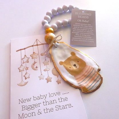 OYSTER SHELL BLESSING BEADS HANGER 12-13cm SHELL 'NEW BABY'