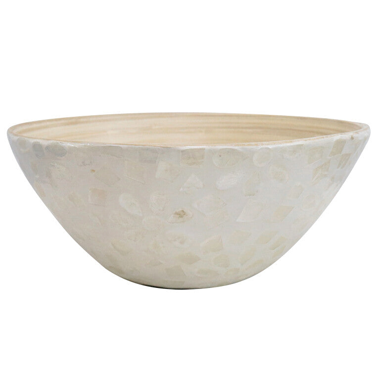 COASTAL STYLE BAMBOO AND CAPIZ SHELL DECOR BOWL