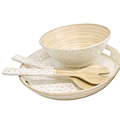 COASTAL STYLE BAMBOO AND CAPIZ SHELL DECOR BOWL