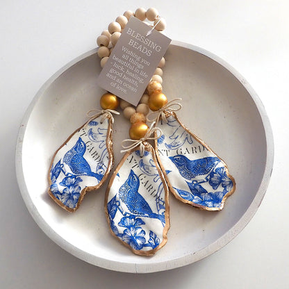 OYSTER SHELL BLESSING BEADS HANGER 12-13cm SHELL 'BLUEBIRD'