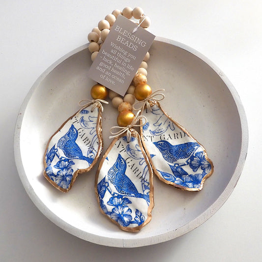 OYSTER SHELL BLESSING BEADS HANGER 12-13cm SHELL 'BLUEBIRD'