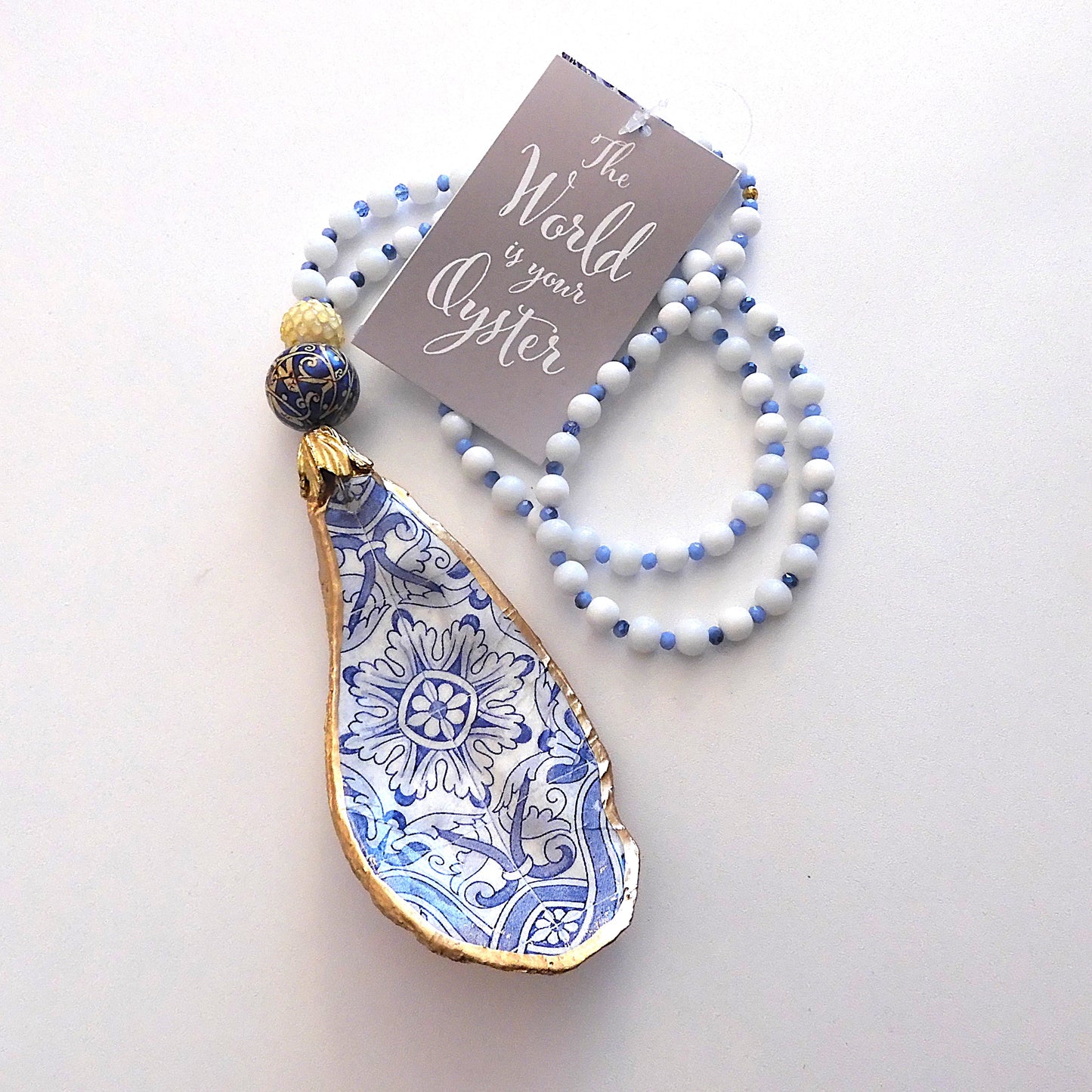 UPCYCLED OYSTER SHELL PENDANT NECKLACE - BOHO BLUE