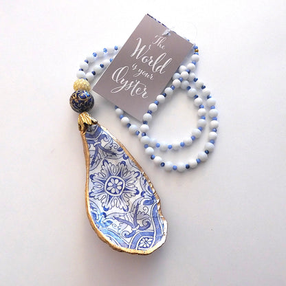 UPCYCLED OYSTER SHELL PENDANT NECKLACE - BOHO BLUE