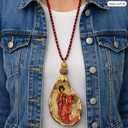 UPCYCLED OYSTER SHELL PENDANT NECKLACE - GEISHA GIRL