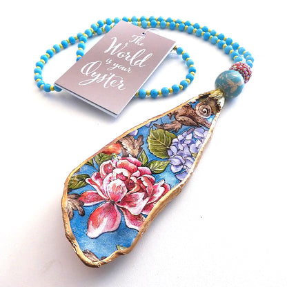 UPCYCLED OYSTER SHELL PENDANT NECKLACE - TURQUOISE GARDEN