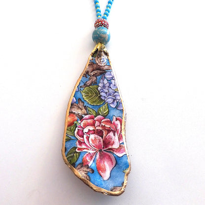 UPCYCLED OYSTER SHELL PENDANT NECKLACE - TURQUOISE GARDEN