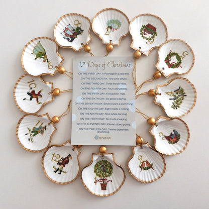 'TWELVE DAYS OF CHRISTMAS' Upcycled Scallop Shell Ornaments