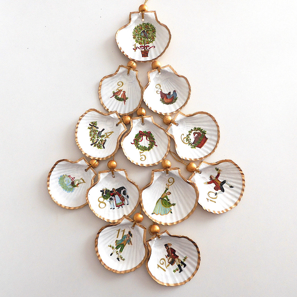 'TWELVE DAYS OF CHRISTMAS' Upcycled Scallop Shell Ornaments