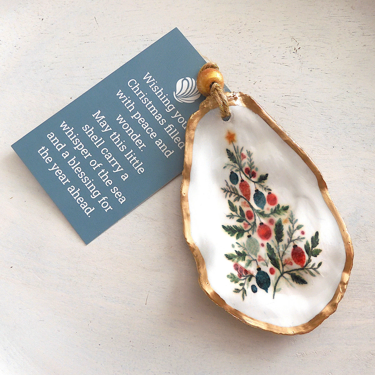HANGING OYSTER SHELL CHRISTMAS ORNAMENT ' Bauble Tree'