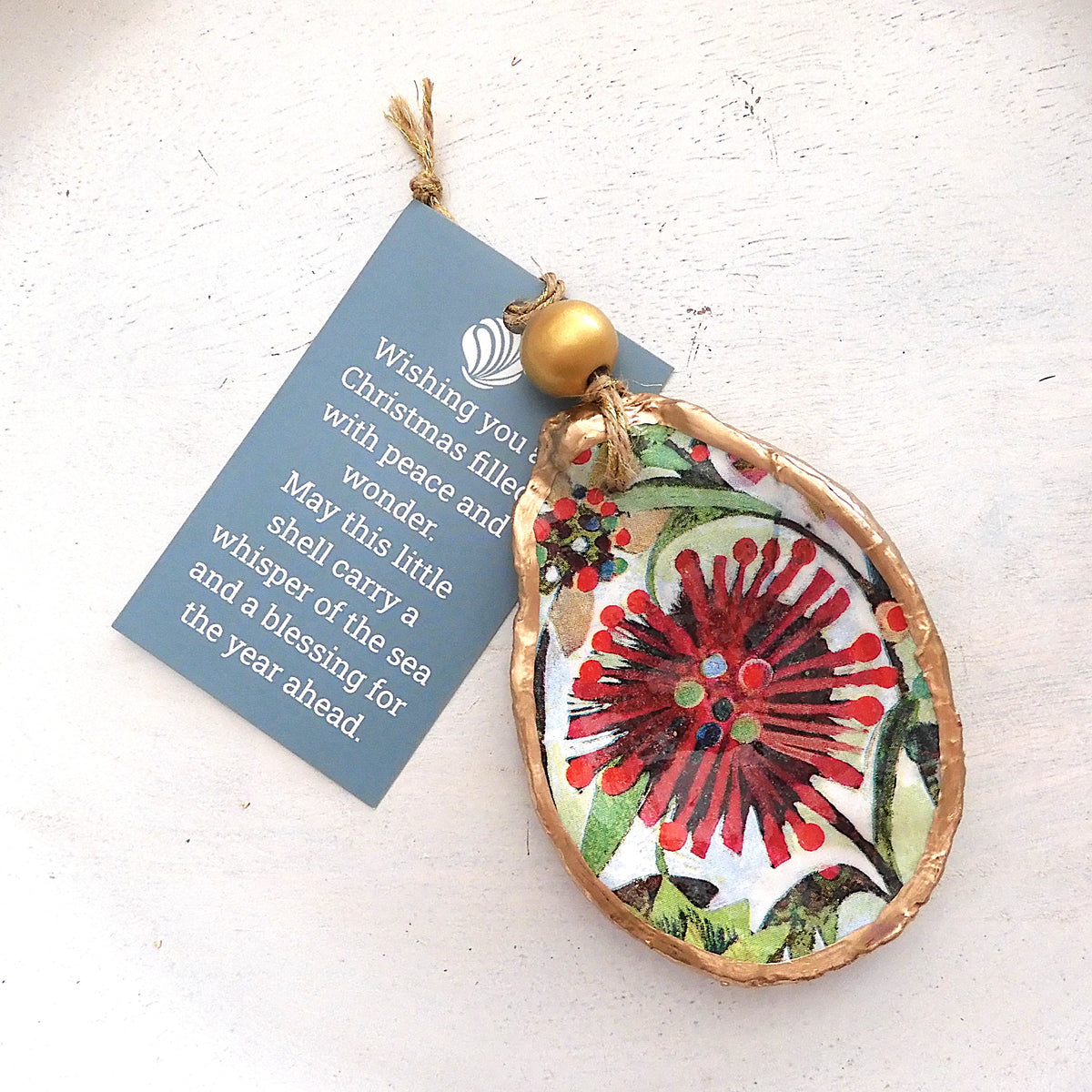 HANGING OYSTER SHELL CHRISTMAS ORNAMENT 'ASSORTED DESIGNS'